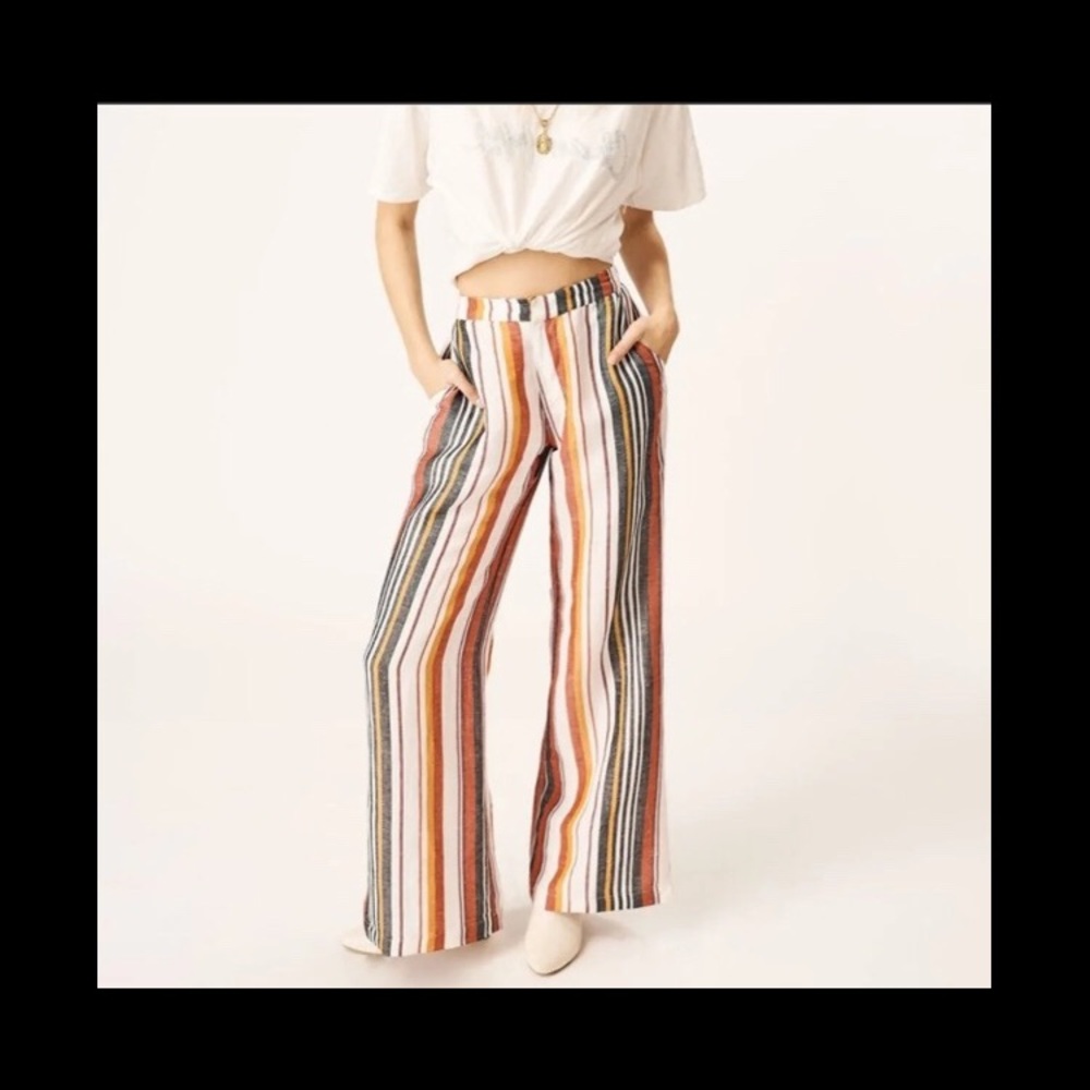 Stripped wide leg linen pants